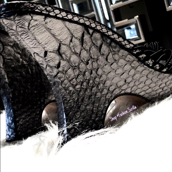 Christian Dior Black Logo Python Platform Sandal Wedge Heel - Picture 11 of 15